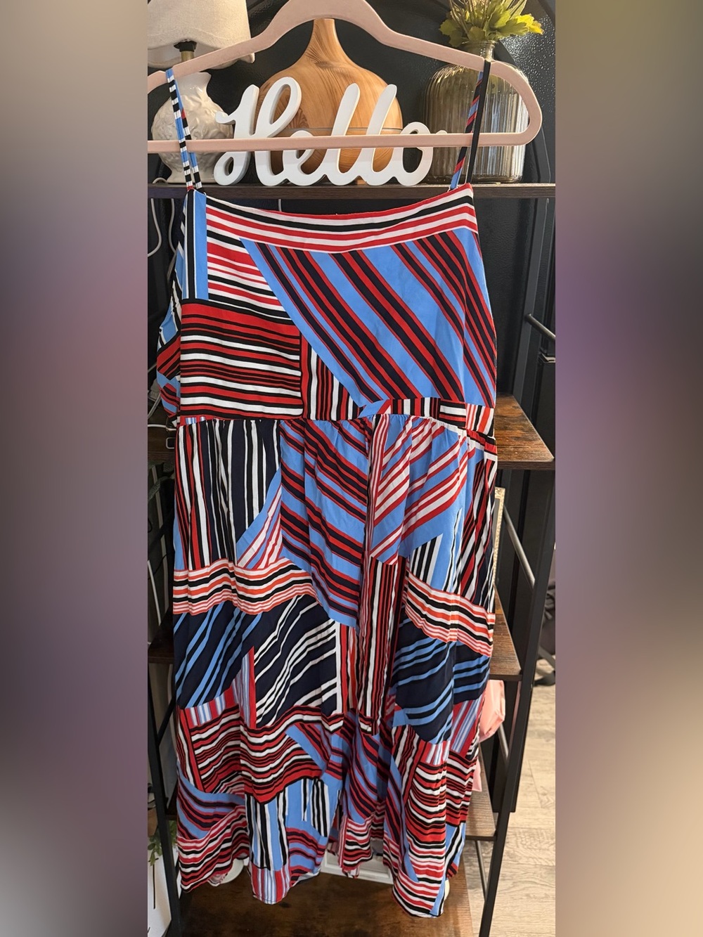 Maurices Striped Patchwork Midi Dress in Blue, Red & Black